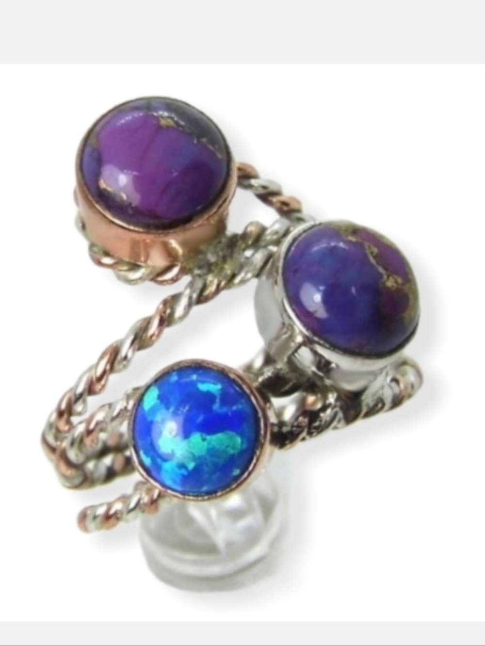 Sterling Silver Charoite & Opal Cabochon Ring size 6 NEW